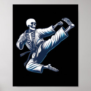 Poster Chute de Karatê Esqueleto Artes Marciais Kickboxin