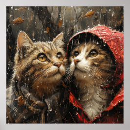Poster chuva constante em gatos bonitos