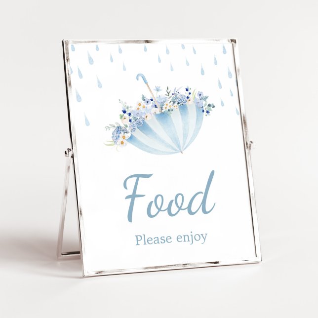 Poster Chuva De Abril Traz Flores De Maio Comida Para Chá (Boy April Shower Bring May Flowers Baby Shower Food Sign)