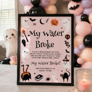 Poster Chuva de Água no Halloween Rosa Jogo de Baby Showe