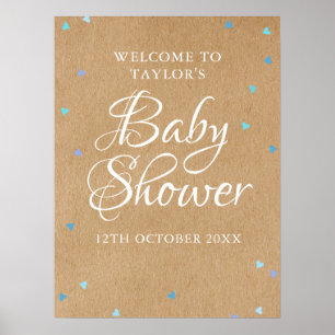 Poster Chuva de Amor Azul Baby Shower / Recepção de Boas-
