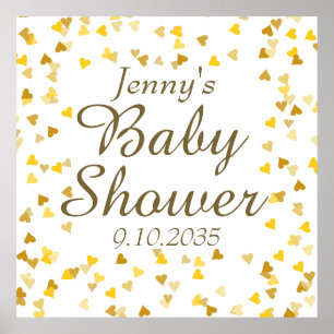 Poster Chuva de Amor Baby Shower / Coração de Ouro