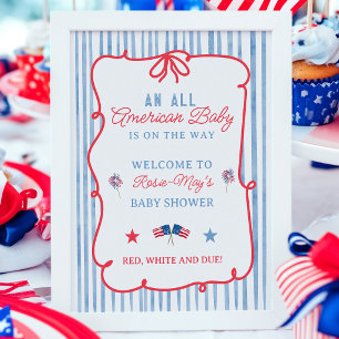 Poster Chuva de Bebê Americana Listras Vermelhas e Azuis 
