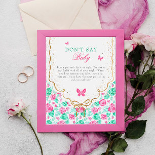 Poster Chuva de Bebê Arco Dourado Flor Rosa Adorável