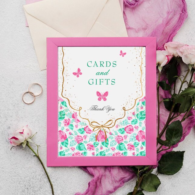 Poster Chuva de Bebê Arco Dourado Flor Rosa Adorável (Criador carregado)