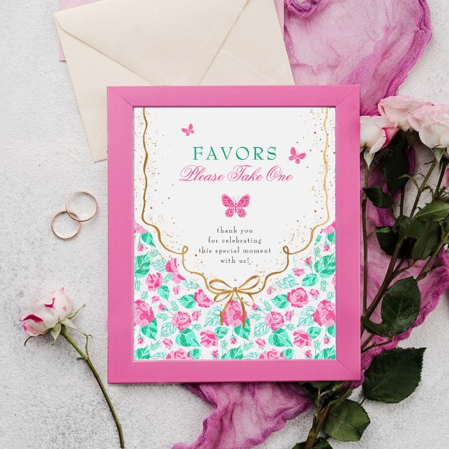 Poster Chuva de Bebê Arco Dourado Flor Rosa Adorável (Criador carregado)