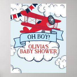 Poster chuva de bebê avião vermelho