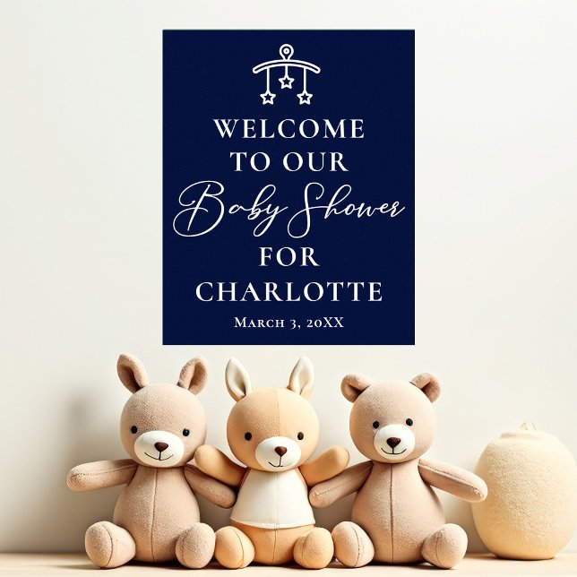 Poster Chuva de Bebê Azul Meia-Noite Personalizada (Criador carregado)