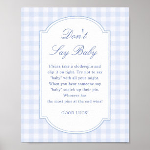 Poster Chuva de Bebê Azul Placa de Jogo Não Diga Bebê