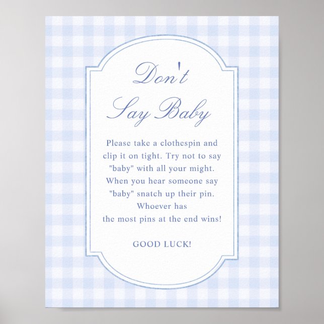 Poster Chuva de Bebê Azul Placa de Jogo Não Diga Bebê (Frente)