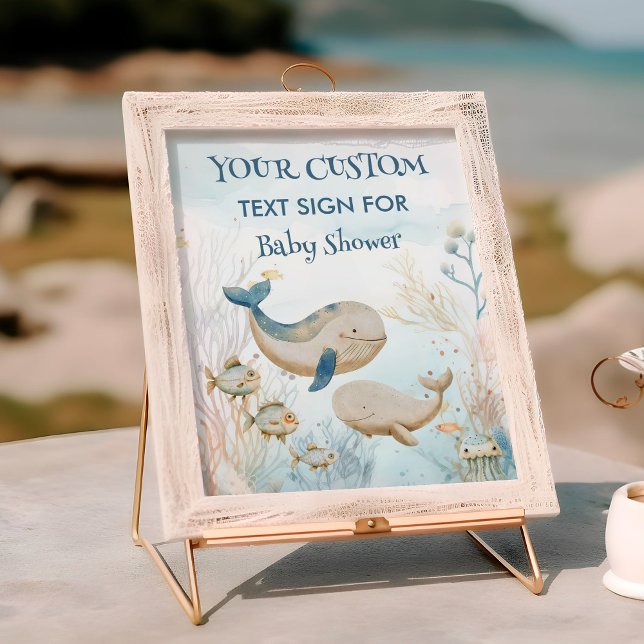 Poster Chuva de Bebê Baleia Sob o Mar Sinal de Texto Pers (Custom sign from the Whale Baby Shower Collection by Darling & May)
