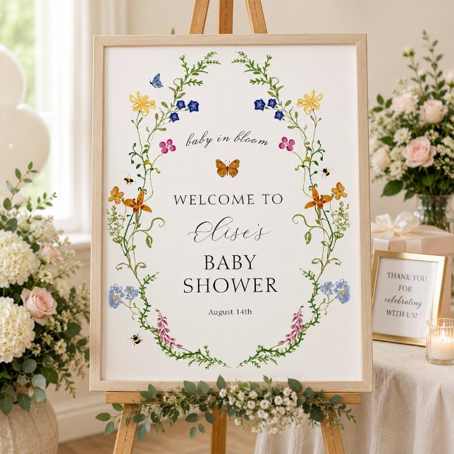 Poster Chuva de Bebê Bebê Flor Silvestre Caprichosa Bem-V (Criador carregado)