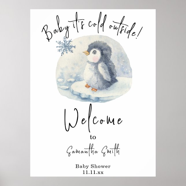 Poster Chuva de bebê Bem-vindo ao pinguim ártico (Frente)