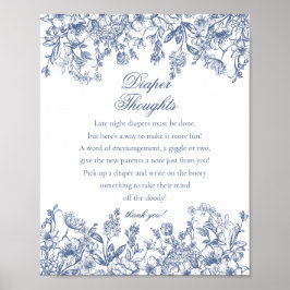 Poster Chuva de Bebê Blue Chinoiserie Flora Diaper Though