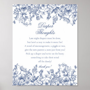 Poster Chuva de Bebê Blue Chinoiserie Flora Diaper Though
