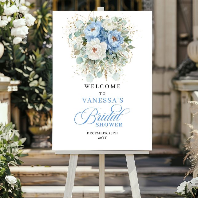 Poster Chuva de Bebê: Boas-vindas com Verde e Dourado (Blue and Gold Greenery Bridal Shower Welcome)
