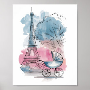 Poster Chuva de Bebê Caprichosa e Elegante Carrinho de Be