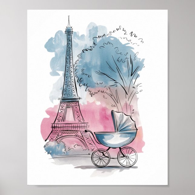 Poster Chuva de Bebê Caprichosa e Elegante Carrinho de Be (Frente)