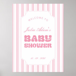 Poster Chuva de Bebê com Elegante Estampa de Listras Rosa