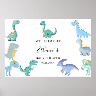 Poster Chuva de Bebê de Dinossauro Elegante Branco