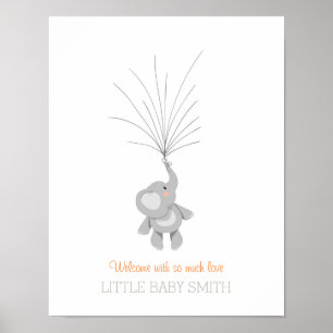 Pôster Chuva de bebê Elefante livro de visitas Laranja Me