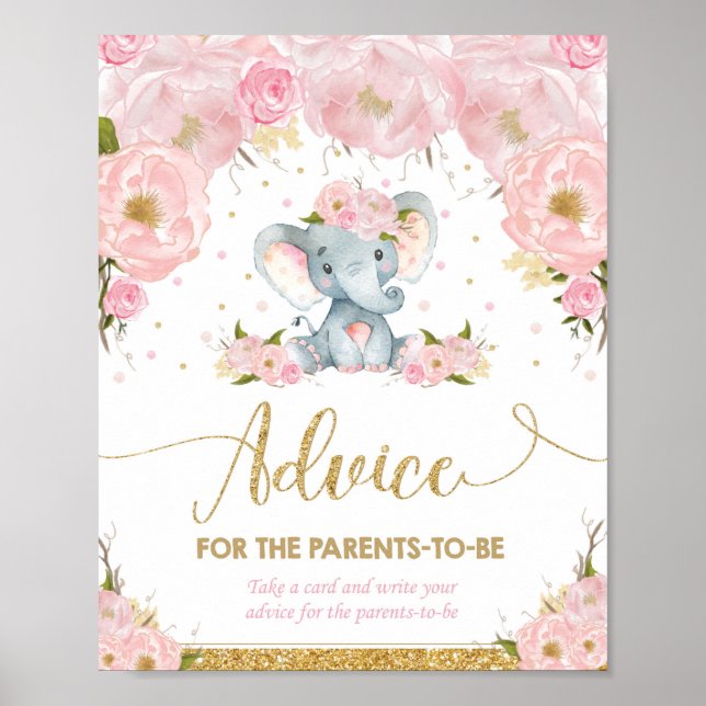 Poster Chuva de Bebê Elefante Menina Dicas para os Futuro (Frente)
