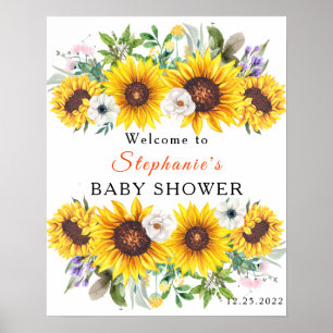 Poster Chuva de Bebê Elegante Flor de Girassol Amarelo