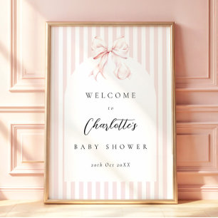 Poster Chuva de Bebê Elegante Listras Rosa Arco de Bebê