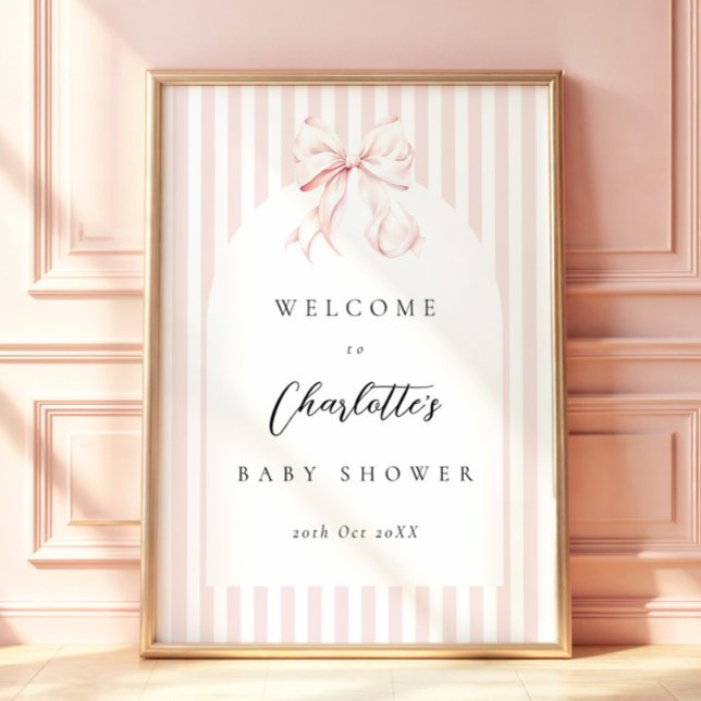 Poster Chuva de Bebê Elegante Listras Rosa Arco de Bebê (Criador carregado)