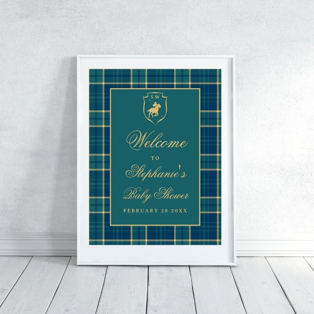 Poster Chuva de Bebê Equestre Polo Xadrez Verde Clássico (Criador carregado)