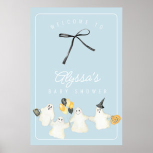 Poster Chuva de Bebê Fantasma de Halloween Menino e Laço