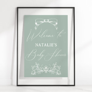 Poster Chuva de Bebê Floral Verde Atemporal Vintage