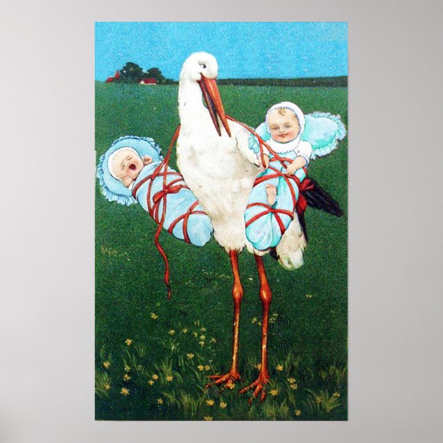 POSTER CHUVA DE BEBÊ GÊMEOS MENINOS MONOGRAMA, (Frente)