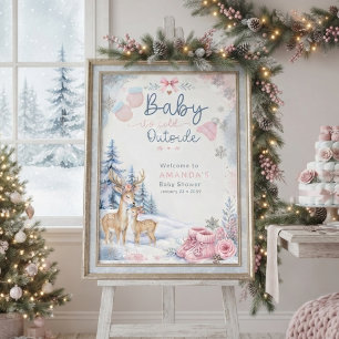 Poster Chuva de Bebê 'Lá Fora Está Frio' Deer Bosque