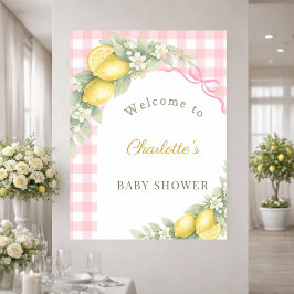 Poster Chuva de bebê limões gingado rosa laço menina bem-