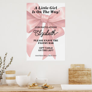 Poster Chuva de Bebê Menina com Laço e Fita Rosa Claro