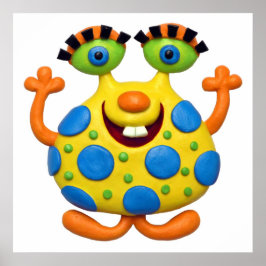 Pôster Chuva de Bebê Menino Monstro Amarelo Manchado Berç