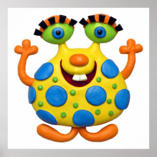 Pôster Chuva de Bebê Menino Monstro Amarelo Manchado Berç