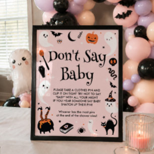 Poster Chuva de Bebê Pink Halloween Não Diga Jogo do Bebê
