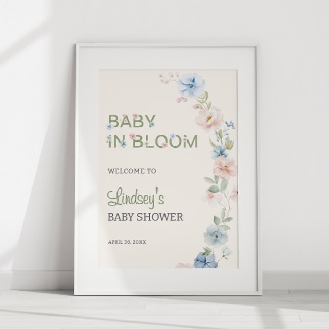 Poster Chuva de Bebê Rosa Azul Pastel na Primavera Bebê e (Criador carregado)