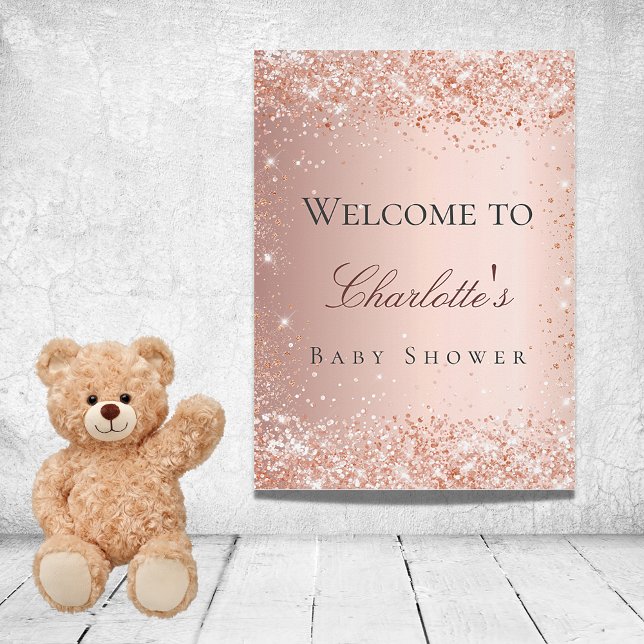 Poster Chuva de bebê rosa dourado rosa bem-vindo (Criador carregado)