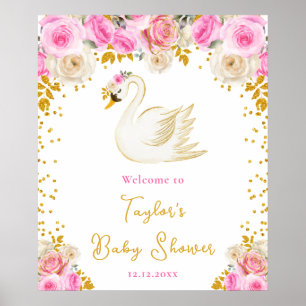Poster Chuva de Bebê Rosa e Ouro Bem-vindo