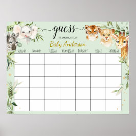 Poster Chuva de Bebê Safari - Calendário de Estimativa da