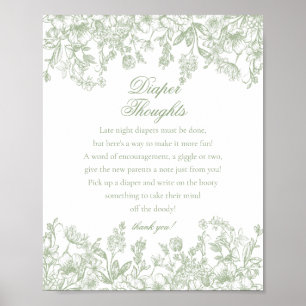 Poster Chuva de Bebê Sage Chinoiserie Flora Diaper Though