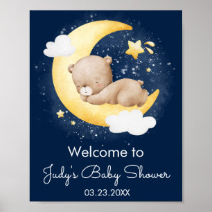 Poster Chuva de Bebê Urso de Pelúcia Lua Crescente Fofa M