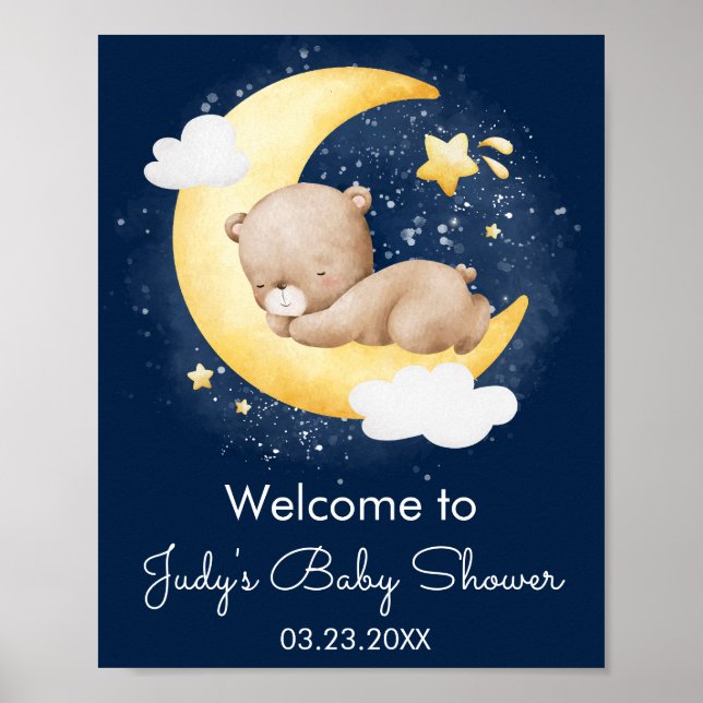 Poster Chuva de Bebê Urso de Pelúcia Lua Crescente Fofa M (Frente)
