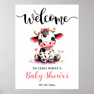 Poster Chuva de Bebê Vaca Minimalista Rosa Menina baby sh