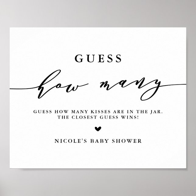 Poster Chuva de Beijos Bebê Black Guess Quantos Beijos Ch (Frente)