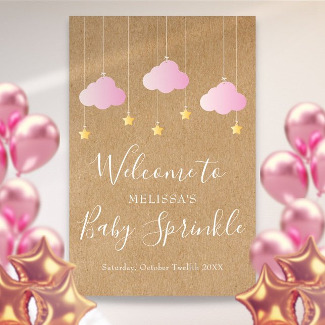 Poster Chuva de Bênçãos para Menina Bebê Boho Bem-Vindo (Twinkle Sprinkle Baby Girl Shower Boho Welcome Poster)