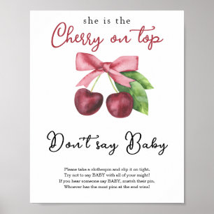 Poster Chuva de cerejas para chá de bebê Não diga bebê